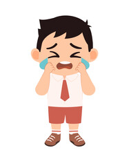 Cartoon Illustration of a Bullied School Boy Crying