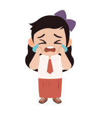 Cartoon Illustration of a Bullied School Girl Crying