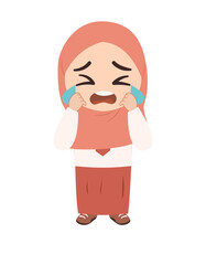 Cartoon Illustration of a Bullied School Girl Crying