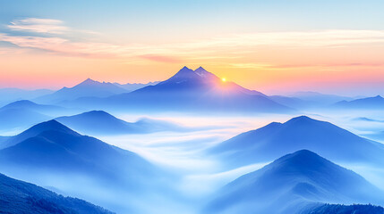 Awakening Clarity - Tranquil Dawn Mist Over Majestic Mountain Range Inspiring Fresh Perspectives and Mental Clarity