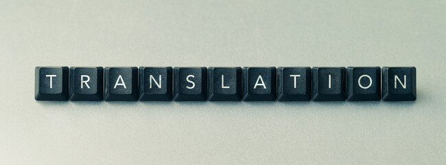 Piece of computer keyboard buttons, rearranged as Translation word, communication on social media
