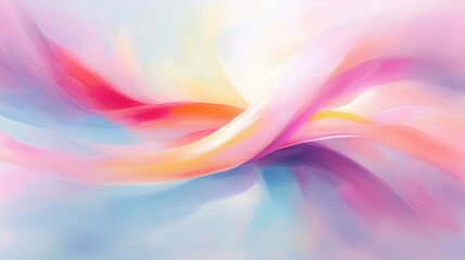 A colorful swirl of pink, blue, and yellow paint. The colors are bright and vibrant, creating a sense of energy and movement. The painting seems to be abstract, with no clear subject or focal point