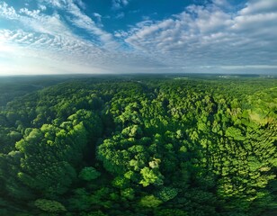 Naklejka premium aerial view lush green forest high resolution high details vibrant