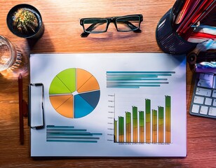 artistic desk setup seo graphs optimizing content strategy high resolution high details vibrant