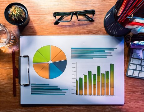 artistic desk setup seo graphs optimizing content strategy high resolution high details vibrant