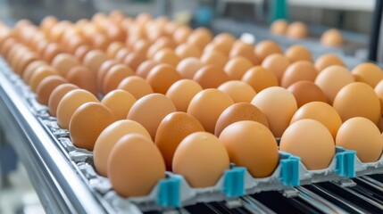 Large-scale poultry farm assembly line for egg sorting and packing, agricultural efficiency, automated systems