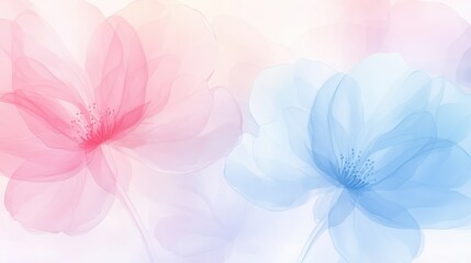 Fototapeta premium Two flowers with pink and blue petals are displayed on a white background. The flowers are arranged in a way that they appear to be in a vase, with the pink one on the left