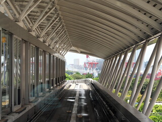 Tokyo, Japan -August 27, 2024: Rail of Yurikamome Line, automated guideway transit service in Tokyo, Japan