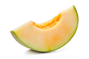 Cut of fresh ripe melon isolated on white background