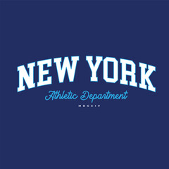 new york logo, white letter blue background, varsity
