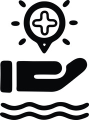 A black and white icon depicting a hand grasping a light bulb, symbolizing offering help, guidance, or support. Best for Logo, Website, Apps, Business, Presentation etc.