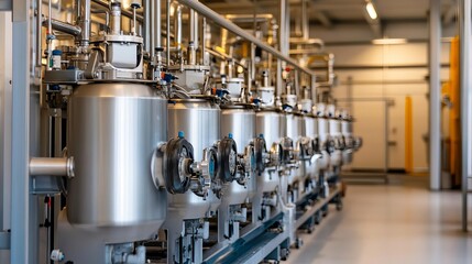 Fototapeta premium Industrial assembly of advanced milking machines, dairy technology, farm automation