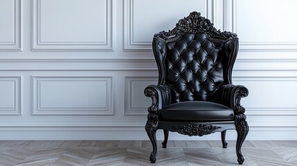 Luxurious black leather chair in an opulent setting