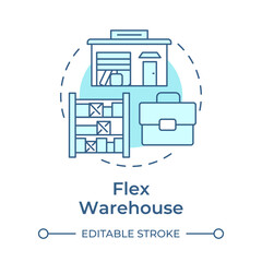 Flex warehouse soft blue concept icon. Industrial building type. Hybrid of office and storage space. Round shape line illustration. Abstract idea. Graphic design. Easy to use in article