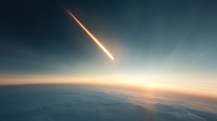 A bright orange meteor is streaking across the sky. Concept of awe and wonder at the beauty of the natural world