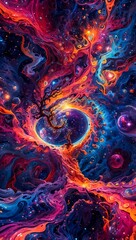 Illustration of The Ancient Cosmic Tree Glowing with Radiant Light. A Majestic Cosmic Network Spanning the Universe, Interconnected by Luminous Nebulae and Energy Threads. Cosmic Energy.