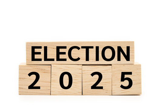 ELECTION 2025 text on wooden blocks isolated on white background. copy space and clipping path.