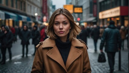 Fototapeta premium woman on a noisy street of a big city