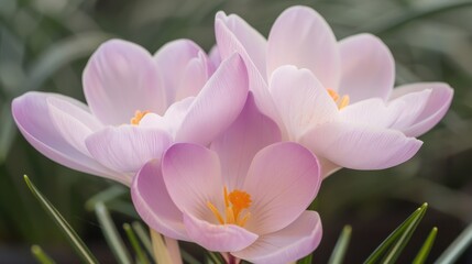 Fototapeta premium Three pink flowers with yellow centers