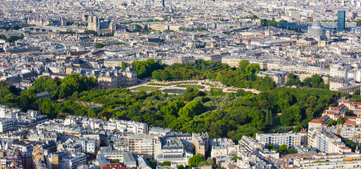 View towards Le Jardin du Luxembourg from Tour Montparnasse in summer. 