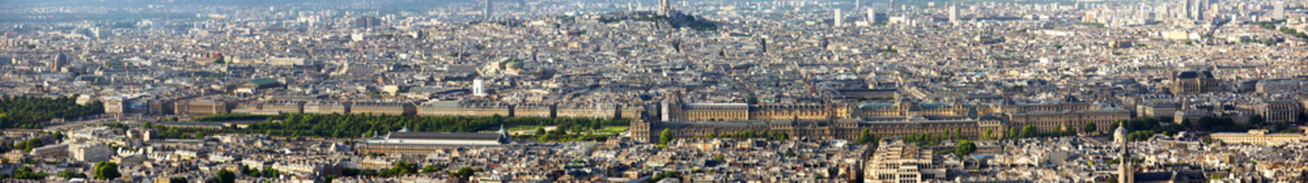Paris city parorama with the central district with the Musee du Louvre and the Jardin des Tuileries. Paris city panorama with the central district beside the Seine river. 