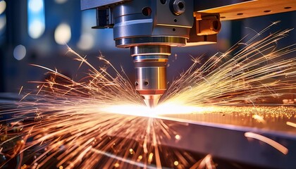 Metal Cutting Machine in Manufacturing Industry with Sparks. sparks from a grinder.