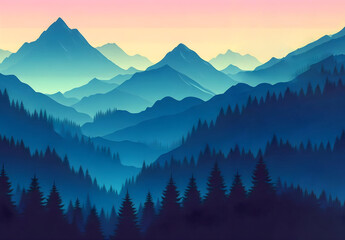Obraz premium Serenity at Dusk - Layered Mountain Vista
