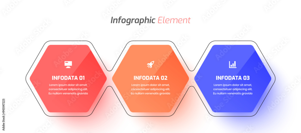 Aufkleber minimal business infographic template design with hexagon label icon and 3 options for presentation