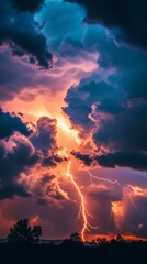 Lightning Bolts Illuminating a Dark Sky During a Heavy Storm