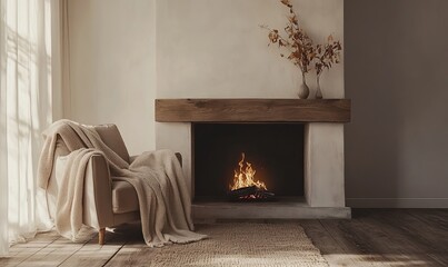 Cozy Autumn Fireplace Setting