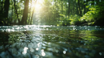 Fototapeta premium Tranquil Forest River. Peaceful, natural beauty concept