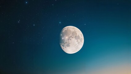 Fototapeta premium A Stunning View of the Moon Hanging Gracefully in the Starry Night Sky, Offering a Tranquil Atmosphere and Inviting Reflections on the Beauty of the Universe Above Us
