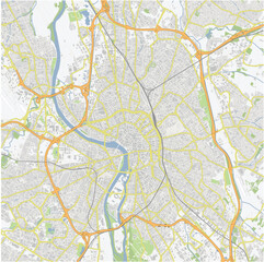 Road map of Toulouse in France. Contains layered vector with roads water, parks, etc.