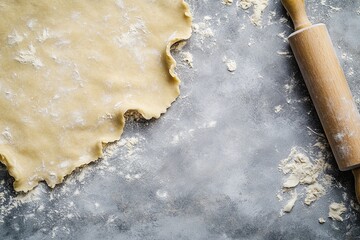 Flat Lay of Pastry Dough with Rolling Pin