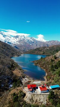 Drone footage of  Kal Tal lake, Manaslu circuit trek, Nepal, Himalayas
