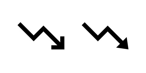 Downward zigzag arrow icon in generic style. Market crash sign symbol