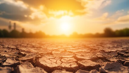 Naklejka premium A captivating view of a sun-drenched scene illuminating cracked earth, symbolizing drought and desolation. The vibrant hues blend beautifully, evoking reflection and concern.