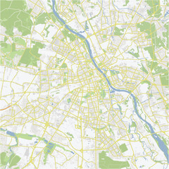 Road map of Warsaw in Poland. Contains layered vector with roads water, parks, etc.