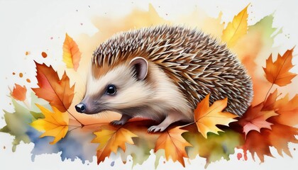 Illustration of a Hedgehog in an autumn environment