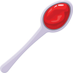 Cartoon illustration of a spoon holding red jam, jelly, or sauce