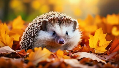 Illustration of a Hedgehog in an autumn environment