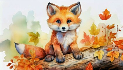 Fototapeta premium Illustration of a Fox in an Autumn Environment