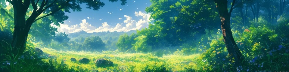 Obraz premium Whimsical Summer Sky: Cartoon-Style Clouds and Vibrant Blue Background for Creative Marketing. AI-Generated Artistic Nature Illustration with Copy Space. Minimalist Composition for Elegant Graphic Des