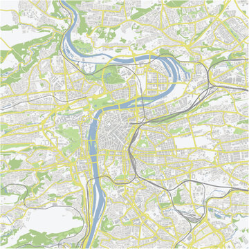 Road map of Prague in Czech Republic. Contains layered vector with roads water, parks, etc.