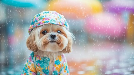 Small Dog in a Rainy Day Costume