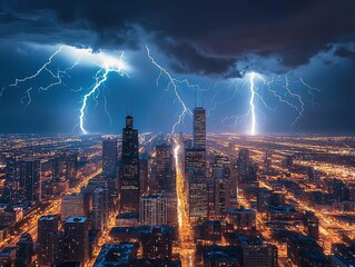Urban Skyline with Lightning Storm