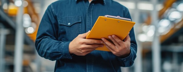 Supervisor conducting a safety inspection with a checklist in a factory, hazard identification, compliance, workplace audit