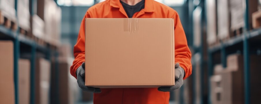 Warehouse employee demonstrating safe lifting techniques with a box, back injury prevention, ergonomic safety, workplace training