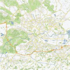 Road map of Krakow in Poland. Contains layered vector with roads water, parks, etc.