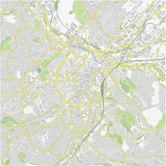 Road map of Sheffield in United Kingdom. Contains layered vector with roads water, parks, etc.